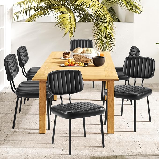 DUMOS Dining Chairs Set of 4, Upholstered Mid-Century PU Leather Accent Chair with Backrest and Metal Legs for Kitchen, Living Room, Black