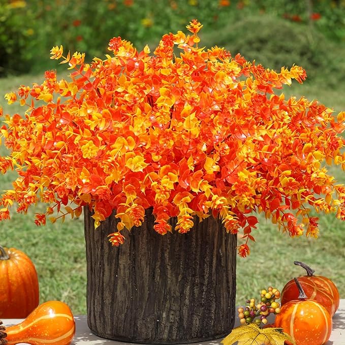 Ivydale Artificial Fake Mums Fall Flowers Plants for Outdoor Outside Autumn Decor, 12 Bundles Faux Orange Daisy Plastic Greenery UV Resistant for Front Door Porch Patio Balcony Garden Yard Decor