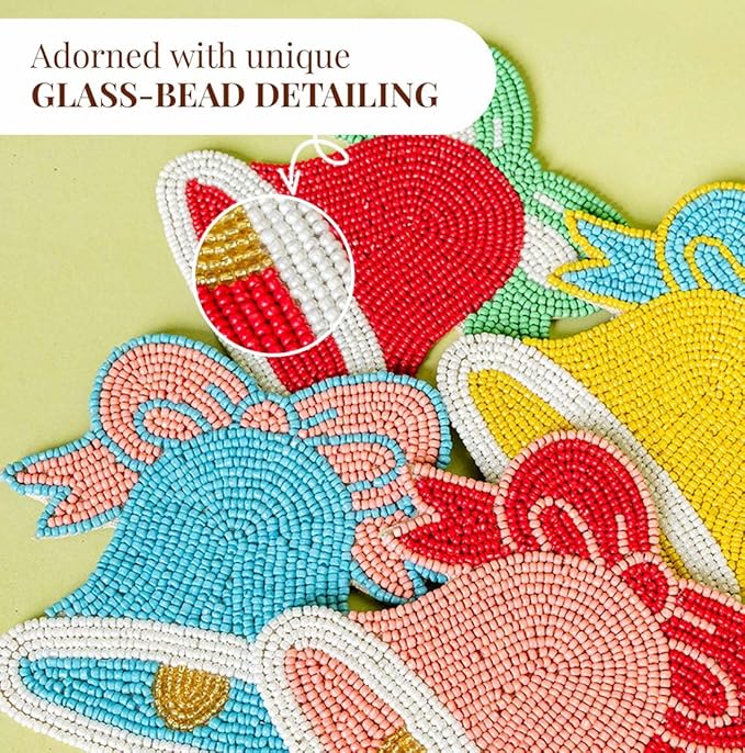 Folkulture Coasters Set of 4 | (4") Round Coaster for Coffee Table | Holiday Coasters for Christmas Décor | Coaster for Coffee Table for Cute Boho Gifts for Women | (Merry Bell)