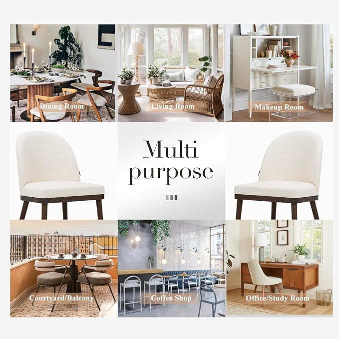 COLAMY Upholstered Dining Chairs Set of 6, Large Dining Room Kitchen Chairs with High Back and Deep Seat, Modern Fabric Dinner Chairs with Wood Legs, Beige