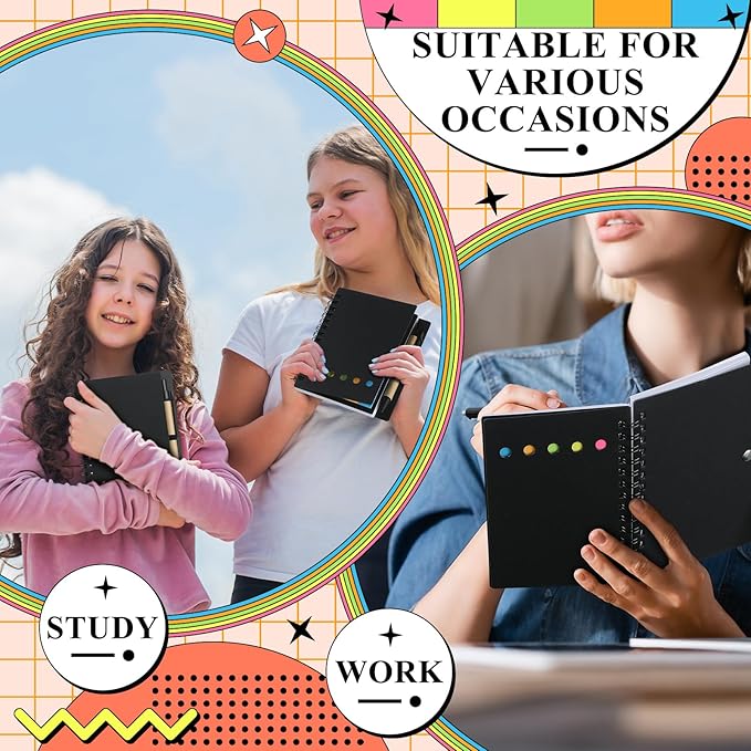 Qilery 100 Pack Lined Spiral Notebook Small Notepad and Pen Set Steno Pads Lined Notepad Black Pocket Notebook for Business Office School Supplies