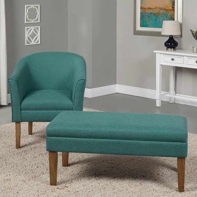 HomePop Barrel Shaped Accent Chair, Arm Rest, solid fabric and wood,Teal Medium