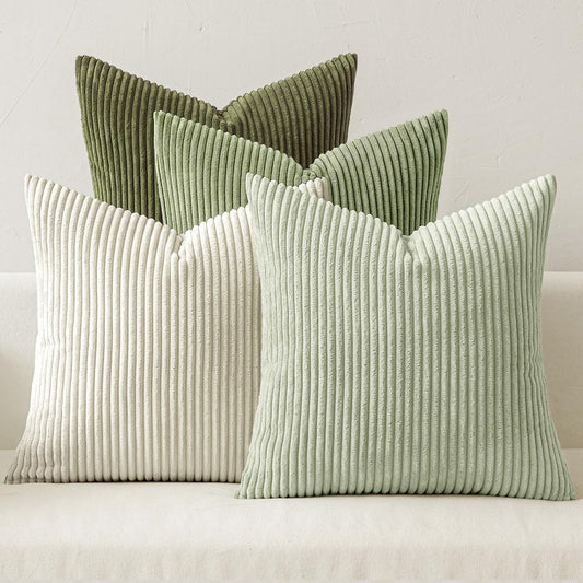 MIULEE Christmas Decorative Throw Pillow Covers Set of 4 Summer Light Green Gradient Natural Earthy Modern Classic Soft Corduroy Cushion Covers for Sofa Couch Bed Living Room Home Decor 18x18 Inch