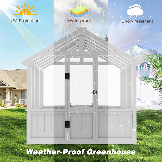 MUPATER 6 × 10 FT Cedar Wood Greenhouse for Outdoors, Outdoor Greenhouse With Polycarbonate Panels, Adjustable Vent Windows and Lockable Door, Wooden Walk-In Green House Kit for Garden, Lawn, Backyard