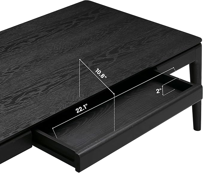 NTC Mingle Modern Wooden Rectangle Coffee Table with Hidden Drawer – Waterproof & Heat Resistant, Burnt Black