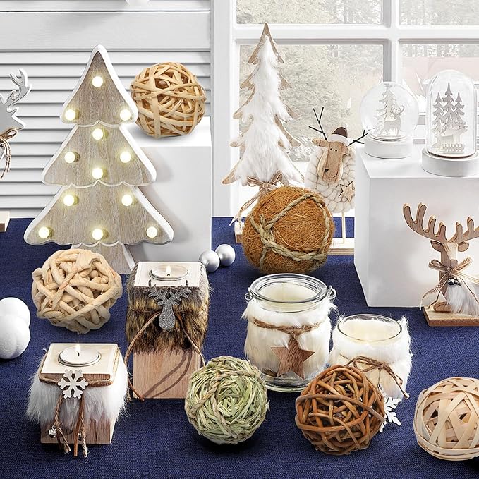 Set of 6 Decorative Balls for Bowls，2.8 inch Wicker Rattan Balls Decorative Orbs，vase fillers for centerpieces，Bowl fillers for Home Decor