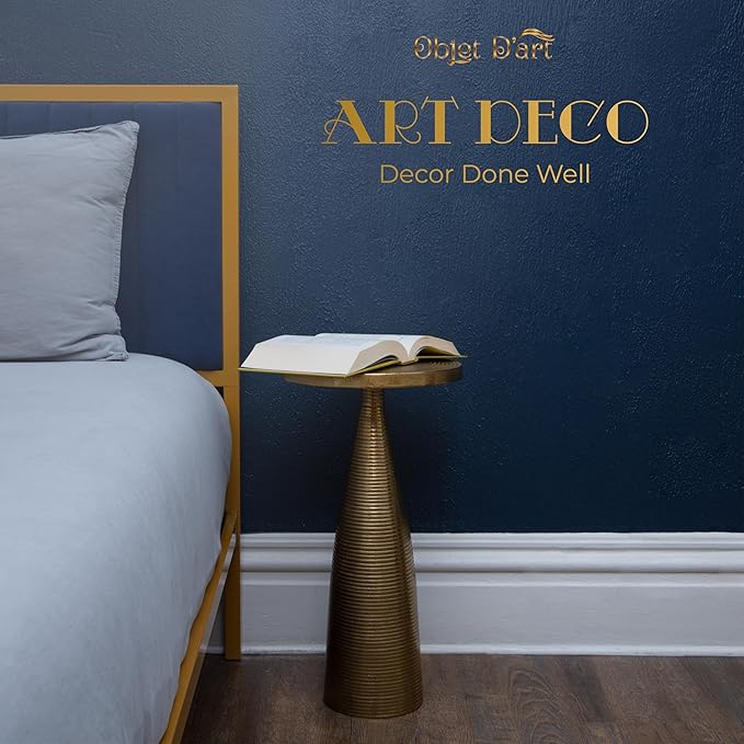 OBJET D'ART Small Round Gold End Tables, Luxor, 23'' Height, Vintage Metal Accent, Side, Pedestal, Coctail and Drink Tables for Living Room and Small Spaces