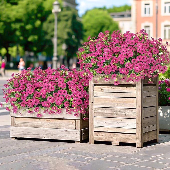 20 Bundles Artificial Flowers for Outdoors Decoration Fake Silk Flowers UV Resistant Faux Plants Artificial Daisy Eucalyptus for Spring Summer Garden Yard Porch Window Home Decor, Fuchsia