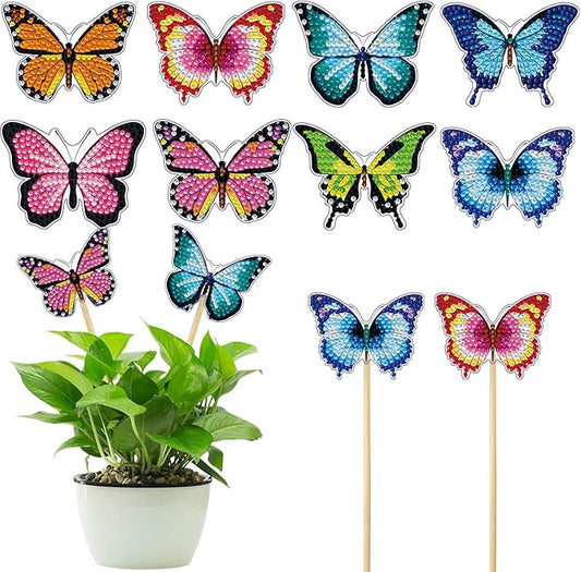 Yanfairy 8 Pcs Butterfly Diamond Painting Kits, Diamond Art Kits for Garden Decor, Butterfly Stakes Gem Art Kits Art and Crafts for Adults, Diamond Dots Painting with Diamond Home Decor