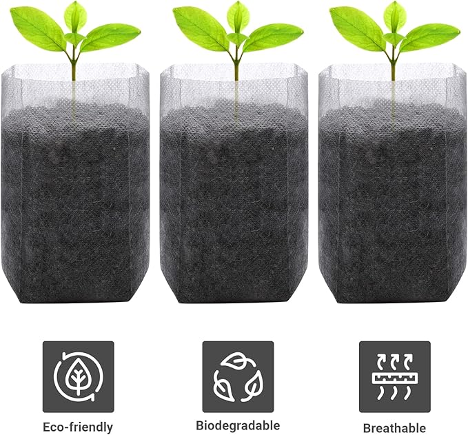 GREANER 200 PCS Nursery Bags, 5.5"x6.3" Non-Woven Fabric Seedling Bags Biodegradable for Home Garden Supply, Tree, Flower, Vegetable, Nursery Pots Container Plants Pouch