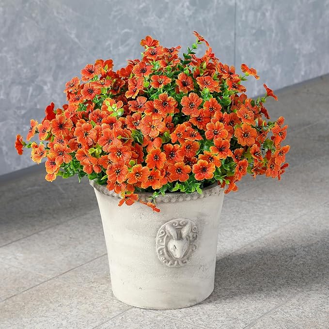 alyptus Artificial Mums for Outdoors – 12 Bundles UV Resistant Fall Flowers, Faux Outdoor Flowers & Fake Mums for Porch Decor, Planters, Thanksgiving, Halloween & Fall Decorations – Orange Blooms