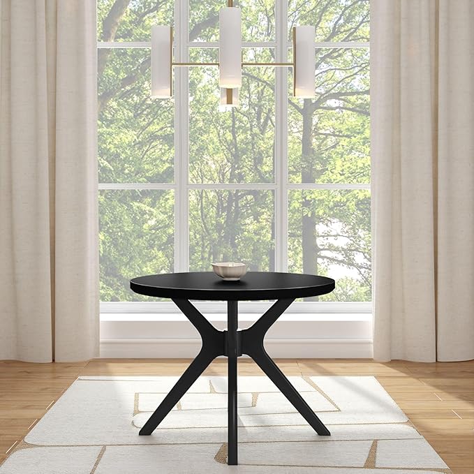 Plank+Beam Verso Round Dining Table, 38 Inch Solid Wood Kitchen & Dining Room Table, Kitchen Dinner Table, Black