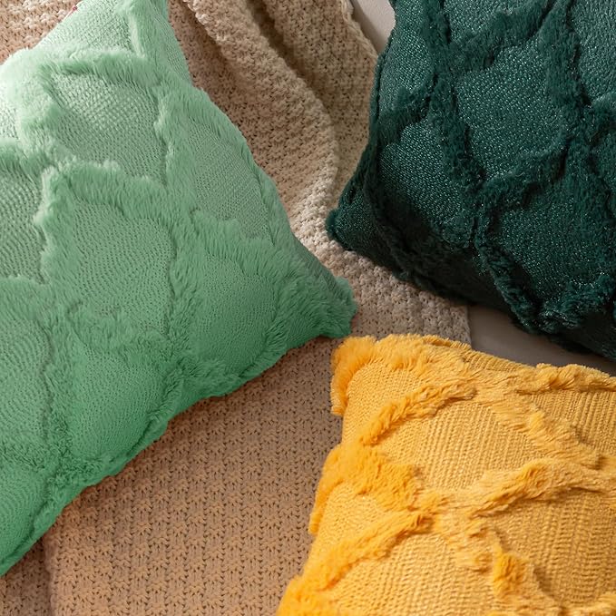 Set of 2 Soft Moroccan Throw Pillow Covers 20x20 Inch Plush Boho Decorative Pillow Cover Accent Cushion Case for Couch Sofa Bed, Sage Green