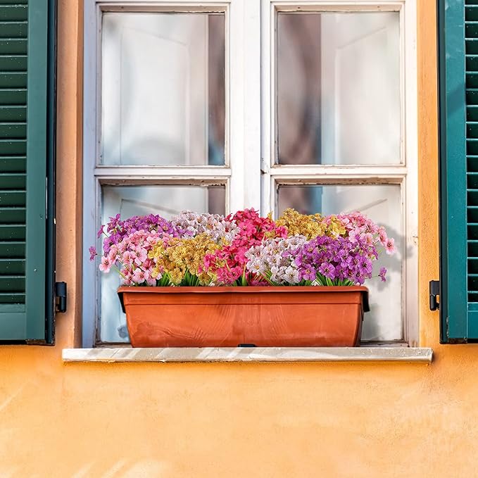 AmyHomie 20 Bundles Artificial Flowers for Outdoor Outside Spring Summer Decoration UV Resistant Faux Flowers No Fade Fake Plastic Plants Garden Porch Window Box Decorating (Purple)