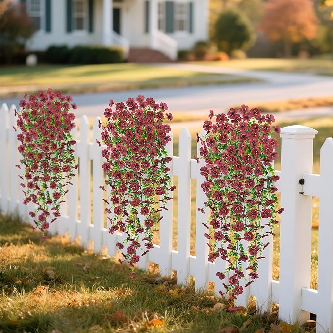 Artificial Mums for Outdoors Fake Hanging Flowers for Fall Decoration, 2 PCS Silk Daisy Flower Realistic Faux Plants UV Resistant for Porch Patio Window Yard Outside Autumn Decor(Brown)