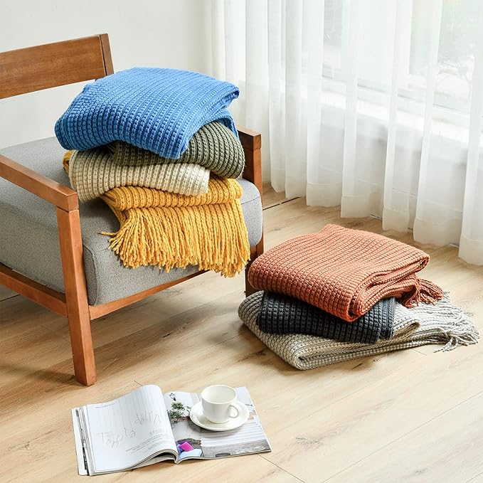 Blagic Knitted Throw Blanket for Couch,Soft Farmhouse Boho Fall Throw Blanket with Tassels,Home Decorative Lightweight Throw Blankets, Orange Rust Throws for Bed/Chair/Sofa, 60" W x 80" L