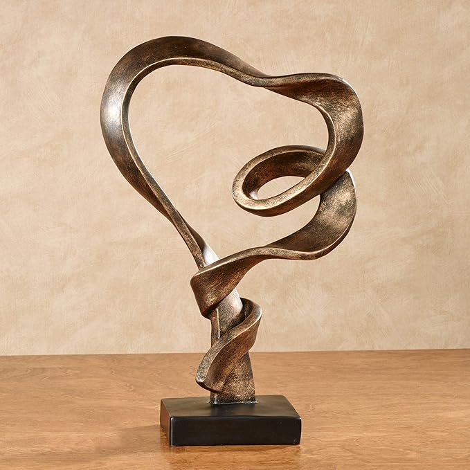 Touch of Class Lifes Journey Table Sculpture - Antique Gold - Love Statue Decor - Modern Decorative Sculptures for Desk, Bedside - Resin Abstract Heart Design - Ribbon-Like Representation