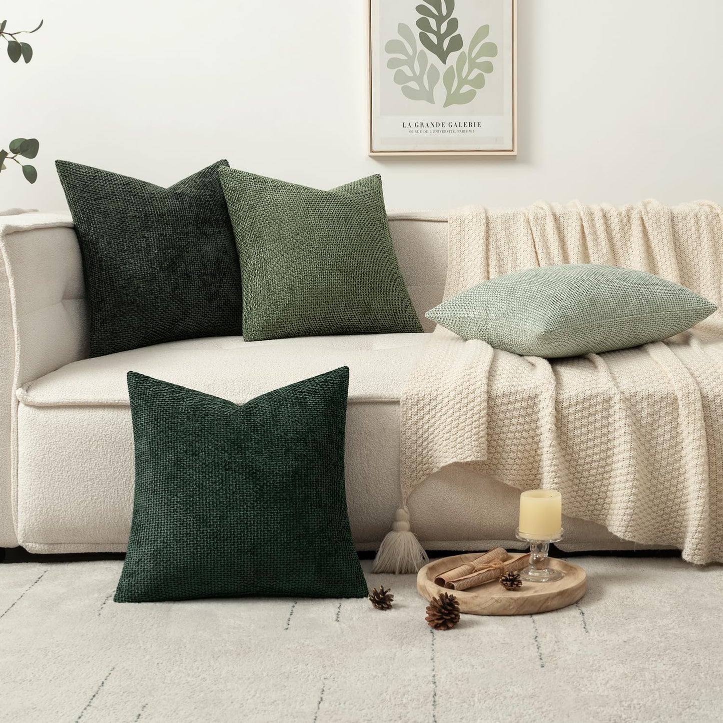 MIULEE Pack of 4 Christmas Couch Throw Pillow Covers 16x16 Inch Green Soft Decorative Chenille Pillow Covers Farmhouse Accent Cushion Covers for Boho Home Decor Sofa Bedroom Living Room