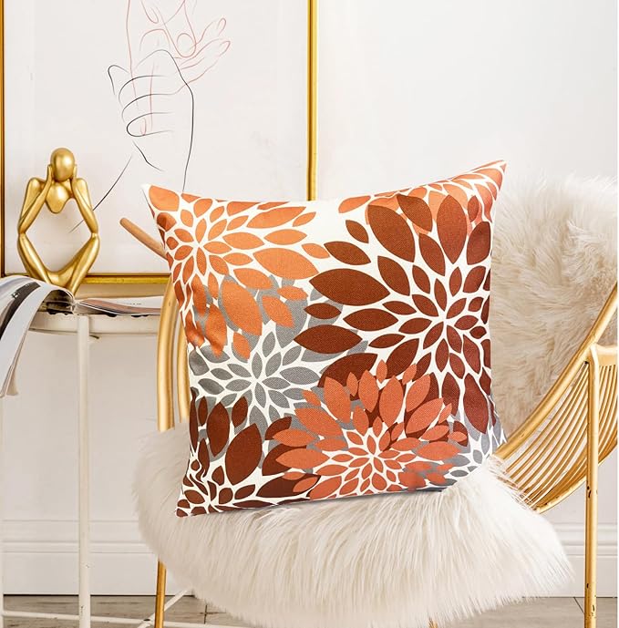 Decorative Throw Pillow Covers Set of 2 Brown Coffee Pillow Covers 20x20 Inch Couch Pillow Covers for Sofa Living Room Outdoor Throw Pillow Cover Linen Floral Flower Farmhouse Pillowcase