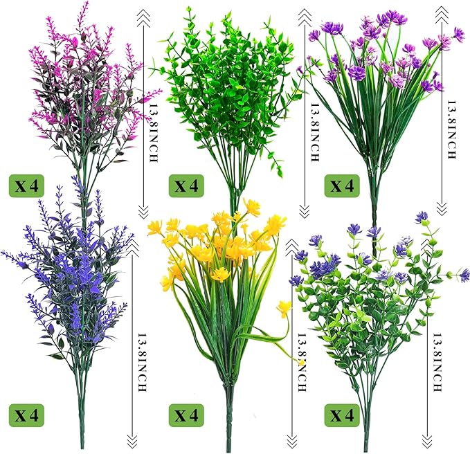 Artificial Flowers, UV Resistant Boxwood Shrubs for Outdoor Decor - No Maintenance Greenery Plants - Perfect for Hanging Planters, Weddings, and Farmhouse Decor (16, Mix-Match)