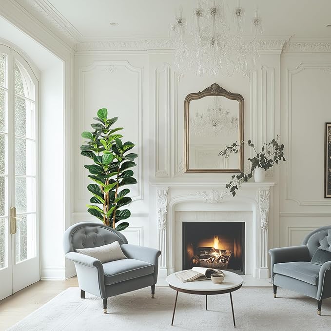 GarveeHome 6FT Faux Fiddle Leaf Fig Tree with White Pot, Faux Trees with Artificial Plants 74 Fiddle Leaves Greenery - Lifelike Fake Tree for Home Office Store Room Decor Indoor Outdoor