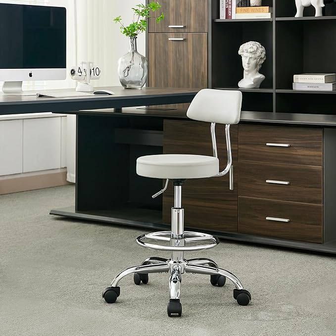 Drafting Stool (Height Adjustable Office Chair with Footrest 19.5"-26.6")(Drum Stool with Back) Space Saving Tattoo Chair (Gray)