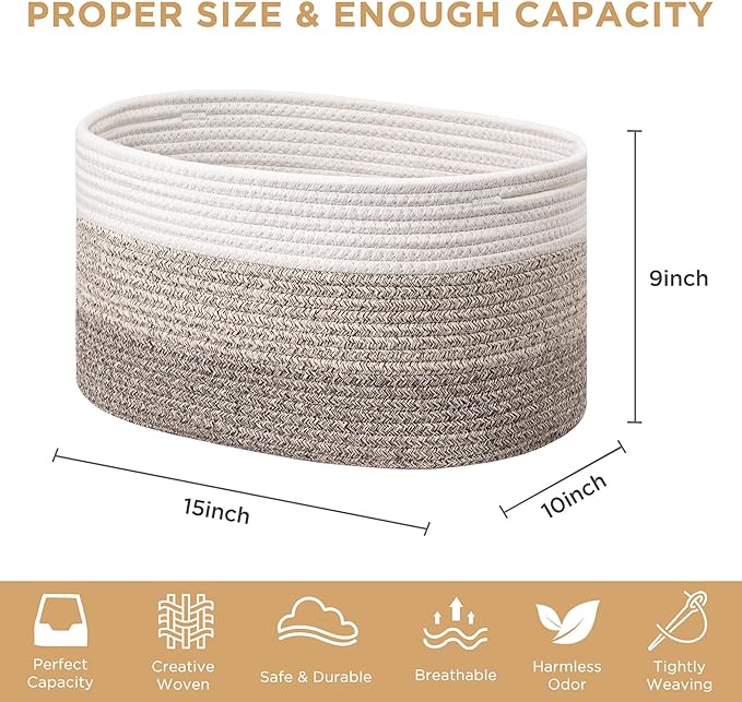 UBBCARE 3-Pack Woven Rope Shelf Baskets - 15x10x9in Decorative Storage Basket for Toys, Kids Playroom, Closet Organization & Cube Storage Organizer | Gift Basket Empty, Gradient Brown