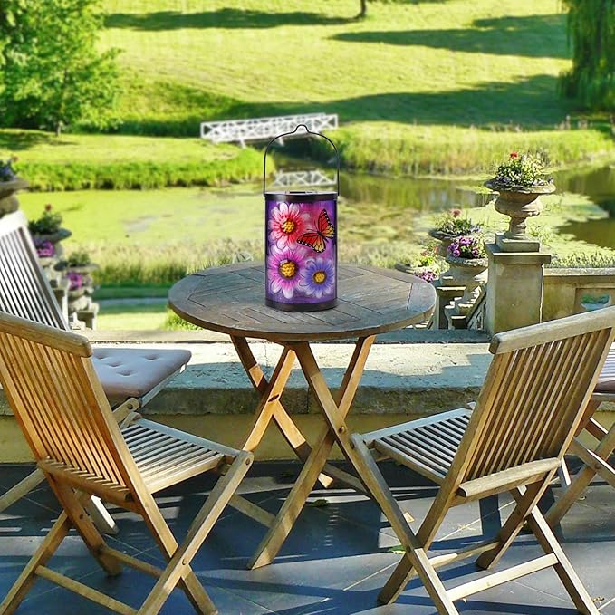 Afirst Hanging Solar Lantern Outdoor Butterfly Glass Lights Waterproof LED Lamp for Garden Yard Tree Desk Decor