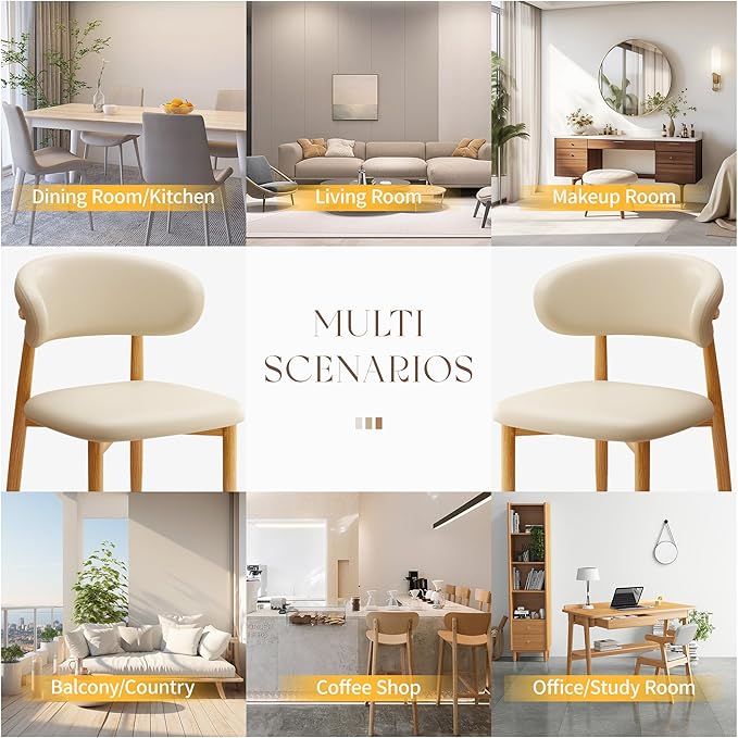 Kitchen Dining Chairs Set of 6 Modern Leather Farmhouse Dining Room Chair with Metal Legs, Beige