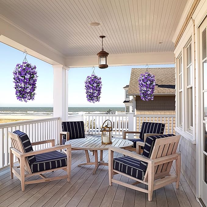 2 pcs Artificial Faux Bougainvillea Flowers Plants for Outdoor Outside Summer Decoration, Fake Silk UV Resistant Long Trailing Vines for Front Door Porch Planter Balcony (Purple Dark Purple)