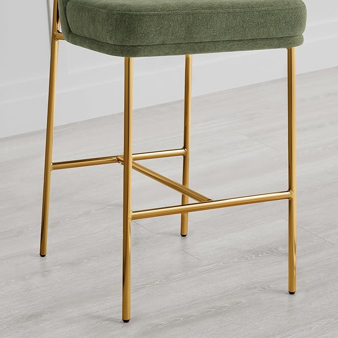 CHITA Counter Height Bar Stools Set of 2, FSC Certified Metal Barstools for Kitchen Island, 27" H Seat Height, Fabric, Green