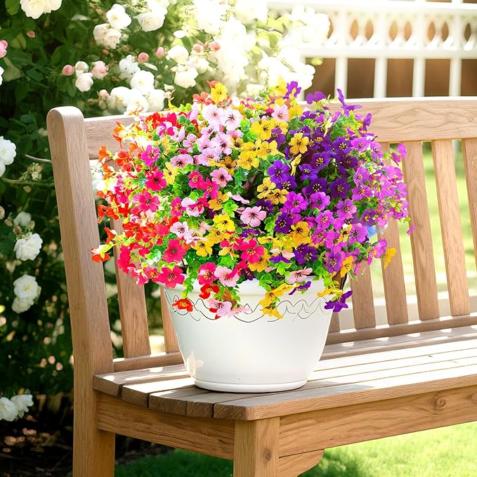 Artificial Flowers for Outdoors,Faux Flowers Daisy with Eucalyptus Leaves for Indoor Garden Home Decoration,UV Resistant Artificial Flower Fake Plants for Porch Patio, 12 Bundles (6 Multicolor)