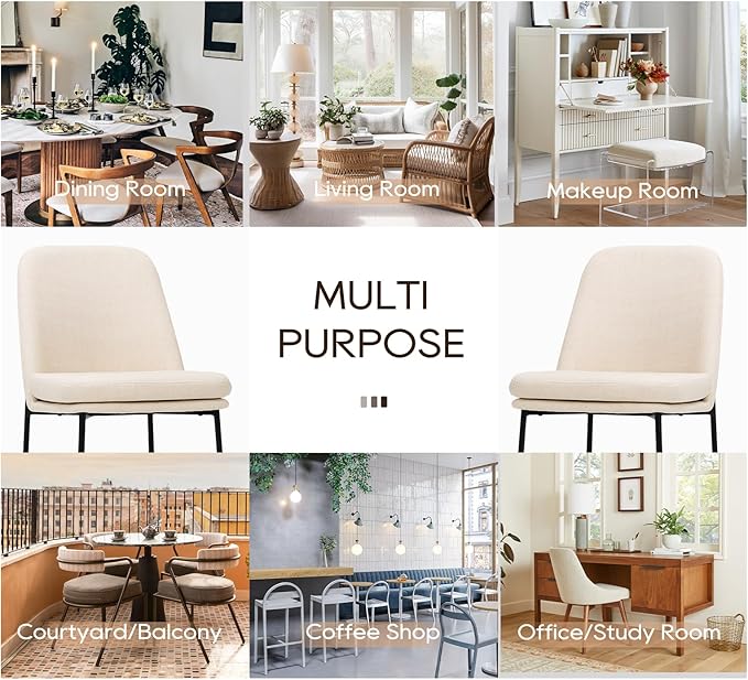 COLAMY Dining Chairs Set of 6, Fabric Upholstered Dining Room Chairs Dinner Chair Stylish Kitchen Chairs with Curved Back and Metal Legs, Beige