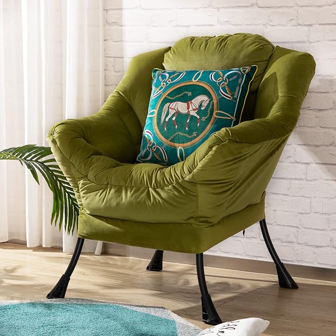 HollyHOME Modern Fabric Large Lazy Chair, Accent Oversized Comfy Reading Chair, Thick Padded Cozy Lounge Chair with Armrest, Steel Frame Leisure Sofa Chair for Living Room, Bedroom, Dorm, Army Green