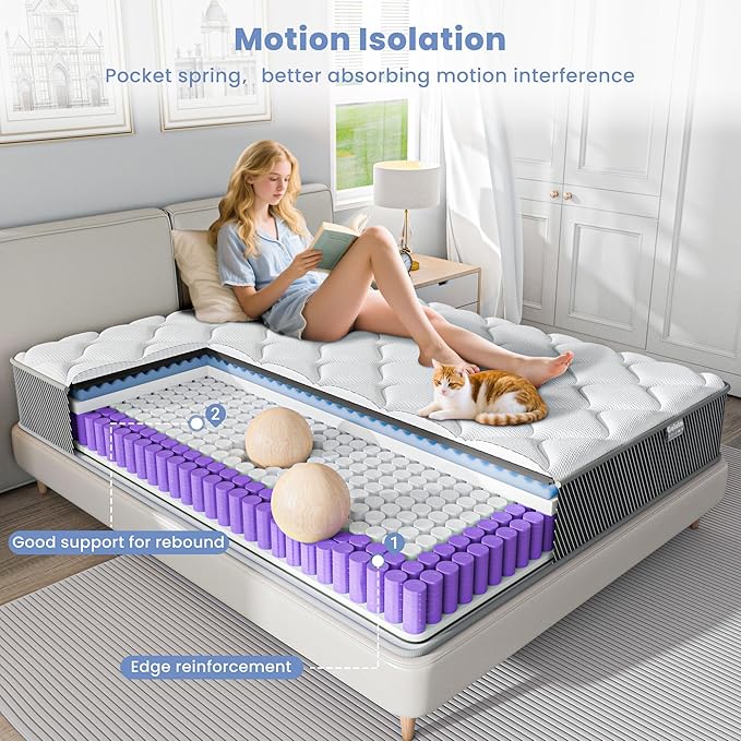 12 Inch Queen Mattress in a Box, Hybrid Memory Foam Queen Size Mattresses with Pocket Spring for Motion Isolation, Comfort Sleep & Pressure Relief, CertiPUR-US, Medium Firm 80"x60"x12"