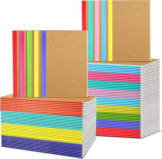 Handepo 100 Pack Composition Notebooks A5/A6 Ruled Lined Composition Kraft Notebooks Bulk Soft Cover Journals Travel Diary Memo for Students Classroom Office Supplies(A6,Colourful)