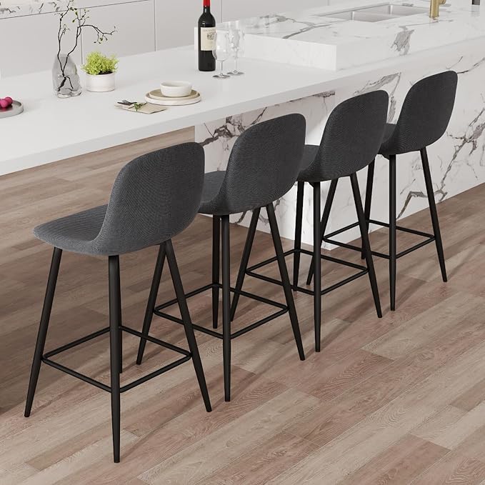 Counter Height Bar stools Set of 4, 24.6" Grey Kitchen Bar Stools with Back & Metal Footrest, Modern Island Chairs Set of 4 for Kitchens Island Home Bar