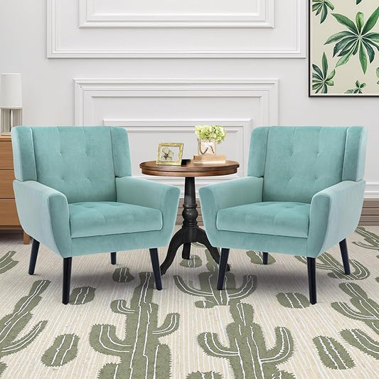 NicBex Accent Chair Set of 2, Modern Chair for Living Room Upholstered Foam Filled Living Room Chairs with Metal Legs Velvet Cozy Lounge Armchair for Living Room Bedroom,Mint Green