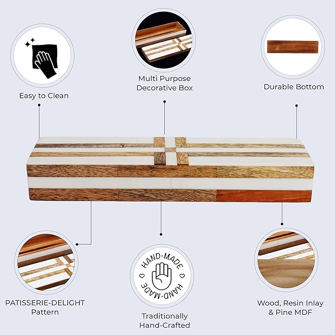 Handicrafts Home Handmade Decorative Storage Box with Lid-Jewelry Organizer, Keepsake Holder, Gift Box or Decor Accent Patisserie Delight Made with Resin Inlay & Wood cajas organizadoras-10X2.5X1.5 In