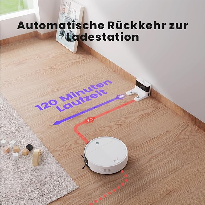 OKP Robot Vacuum Cleaner K5B, Super Thin, Powerful Suction, Cleaning Schedules, Self-Charging, Robotic Vacuums with Wi-Fi/App/Alexa Control, Ideal for Pet Hair Carpets Hard Floors