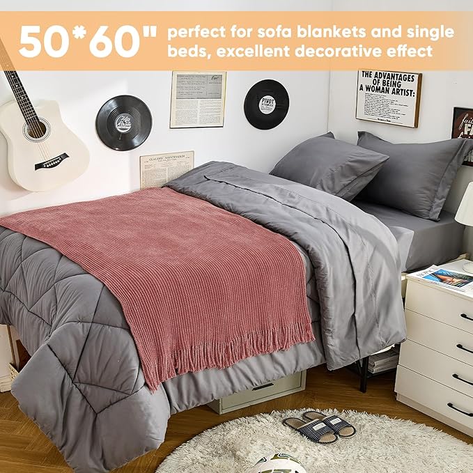 inhand Coral Pink Throw Blanket for Couch Bed,Chunky Chenille Woven Soft Warm Christmas Blankets Gifts for Women with Tassels, Cozy Boho Farmhouse Fall Winter Decor,50"x60",Medium Thick