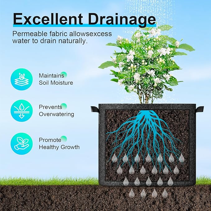 Land Guard 10-Pack Fabric Grow Bags 10 Gallon, Thickened Nonwoven Garden Pots, Growing Bags with Handles, Black