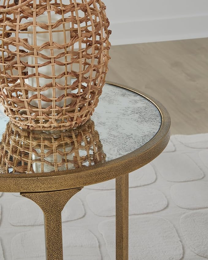 Signature Design by Ashley Korajane Transitional Metal End Table with Tempered Glass Top, Metallic