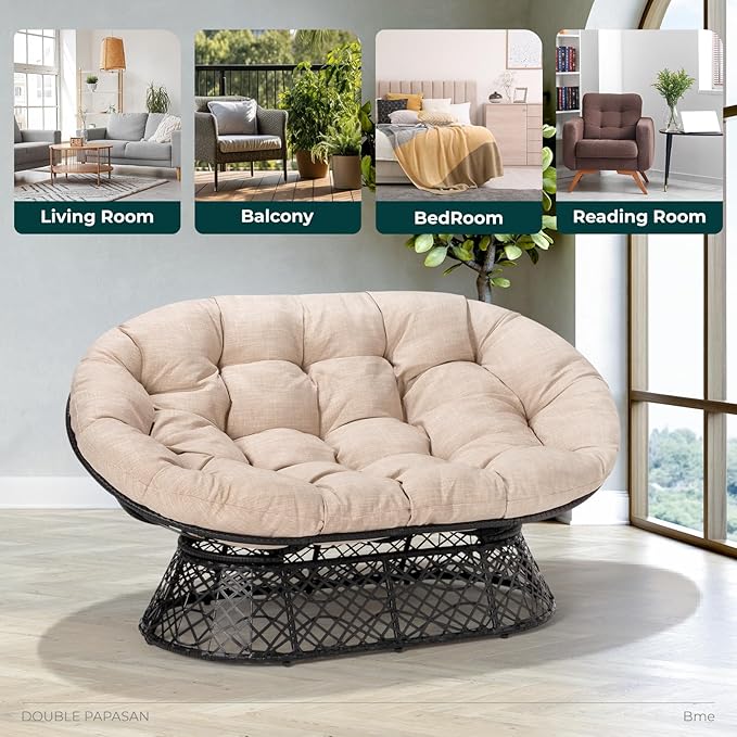 Bme Double Papasan Chair, Beige-Black Frame