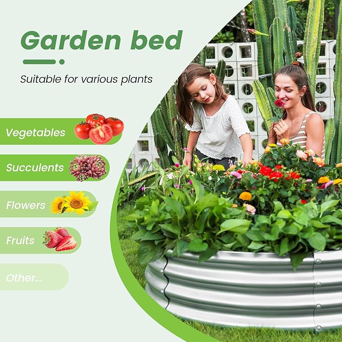 Land Guard 3×3×1ft Galvanized Raised Garden Bed Kit, Round Galvanized Planter Raised Garden Boxes Outdoor, Large Metal Raised Garden Beds for Vegetables, Silver