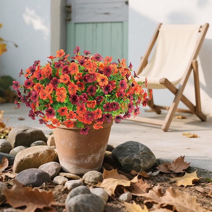 12 Bundles Artificial Flowers Plants for Outdoor Indoor Fall Home Decor, Faux Flower Daisy with Eucalyptus Leaves Plants, UV Resistant Artificial Fake Flowers for Garden Porch Patio Yard Balcony Decor