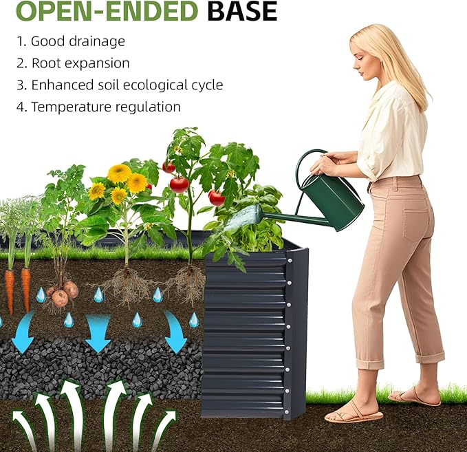 4x2x2ft Raised Garden Bed - Galvanized Deep Root Planter Boxes Outdoor with Wing Nuts and Safety Edges for Gardening Vegetables, Flowers, Herbs, Succulents - Gray