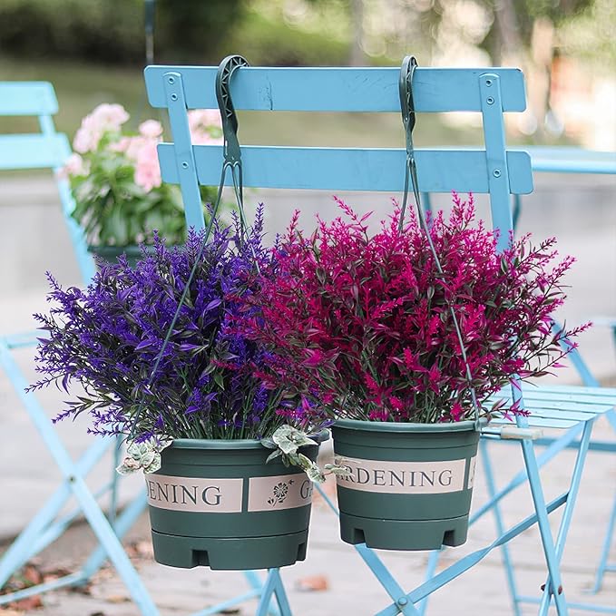 RECUTMS Artificial Faux Plants Flowers Outdoor Spring Decoration,Artificial Plants Outdoor Artificial Flowers for Outdoors UV Resistant for Outside Home Planter Porch Patio Window Yard Decor(Fuchsia)