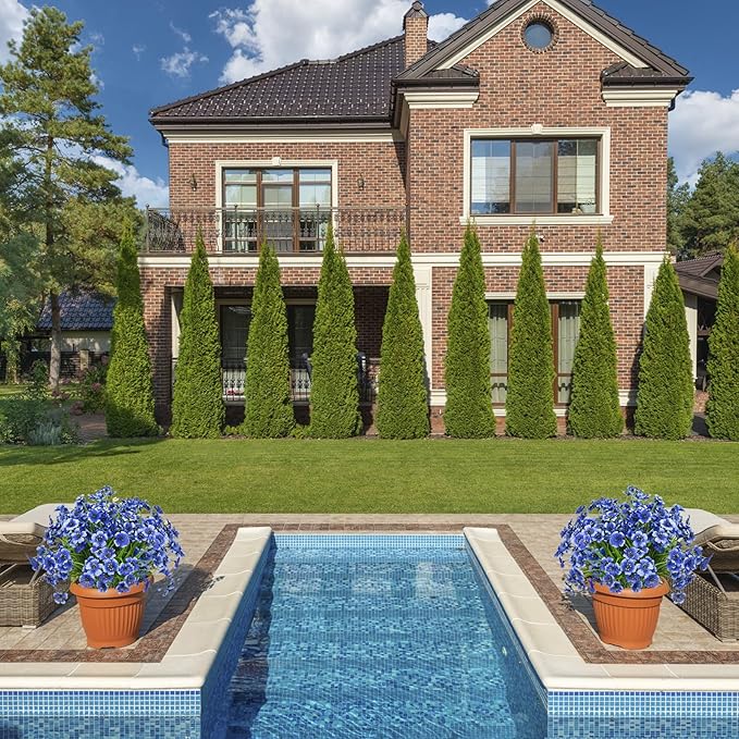 Artificial Flowers 15 Bunches Outdoor UV Resistant Faux Flowers Plastic Fabric Greenery Plants for Hanging Planter Kitchen Home Wedding Office Garden Decoration (Blue, Spring Grass)