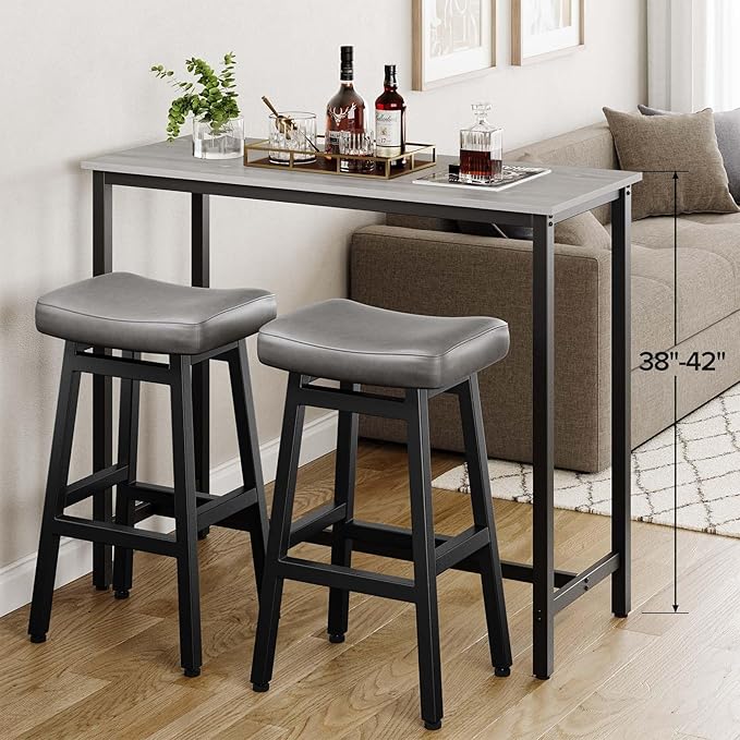 29 Inches Bar Stools Set of 2, Bar Height Barstools for Home Counter, Blackless Barstool with Bonded Leather Saddle Seats & Heavy Duty Metal Legs, Easy Assembly, All Black